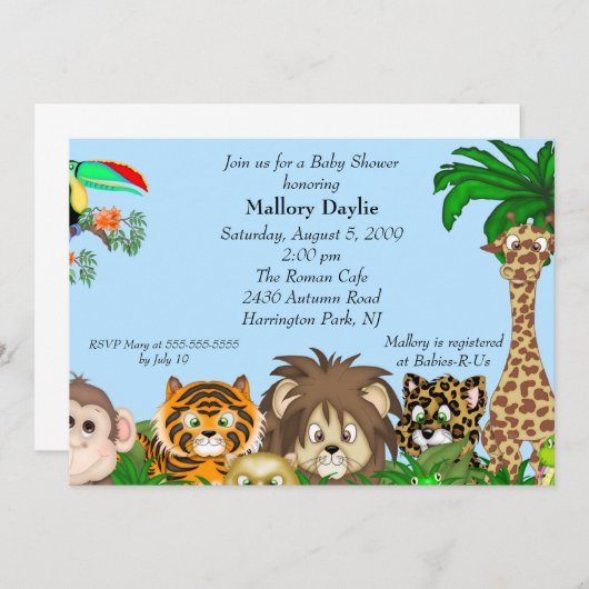 かわいいサファリそれはジャングルの男の子のベビーシャワーです 招待状 (正面/裏面)