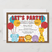 かわいいサファリのジャングルの子供の誕生日 招待状 (正面)