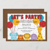かわいいサファリのジャングルの子供の誕生日 招待状 (正面/裏面)