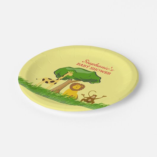 かわいいサファリのジャングル動物のカスタムなベビーシャワー ペーパープレート (アングル)