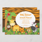 かわいいサファリのジャングル動物のベビーシャワー招待状 招待状 (正面/裏面)