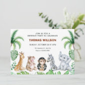 かわいいサファリのベビーアニマル誕生日 招待状 (スタンド正面)