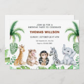 かわいいサファリのベビーアニマル誕生日 招待状 (正面/裏面)