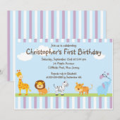 かわいいサファリのベビー動物の誕生日のパーティの招待状 招待状 (正面/裏面)