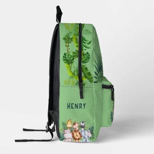 かわいいサファリの動物と葉名前をカスタムする プリントバックパック (左)