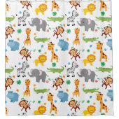 かわいいサファリの動物の子供部屋パターン シャワーカーテン (正面)