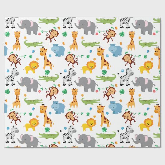 かわいいサファリの動物の子供部屋パターン ラッピングペーパー (フラット)