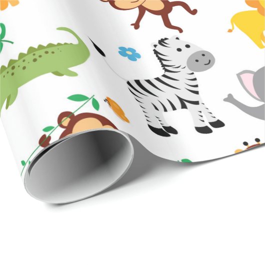 かわいいサファリの動物の子供部屋パターン ラッピングペーパー (ロールコーナー)