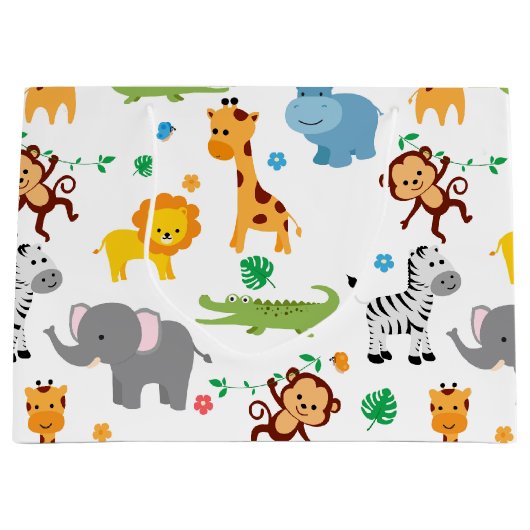 かわいいサファリの動物の子供部屋パターン ラージペーパーバッグ (正面)