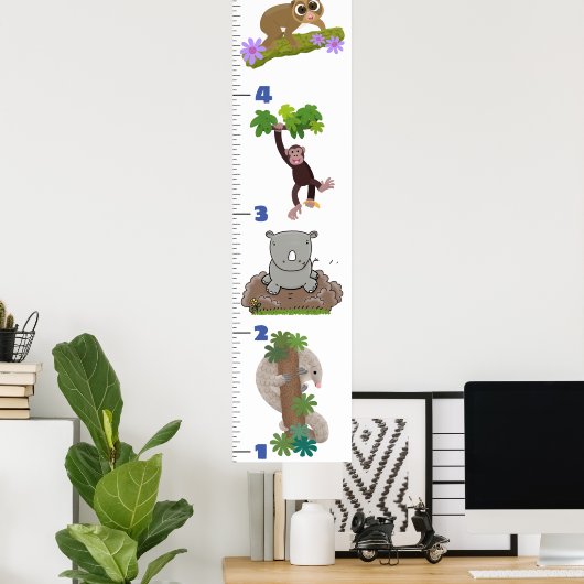 かわいいサファリの動物の漫画の成長チャート ポスター (ホームオフィス)