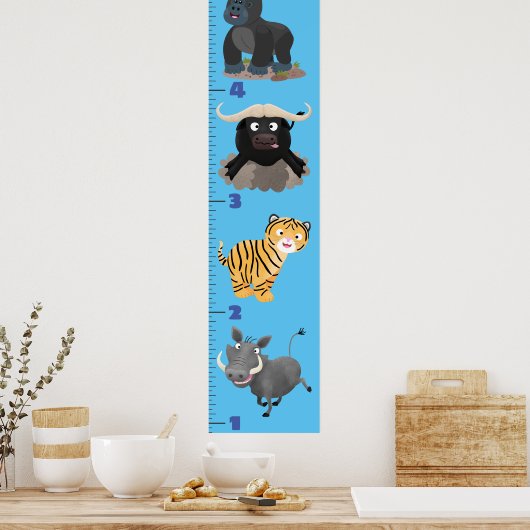 かわいいサファリの動物の漫画の成長チャート ポスター (キッチン)