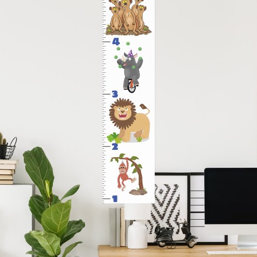 かわいいサファリの動物の漫画 ポスター (ホームオフィス)