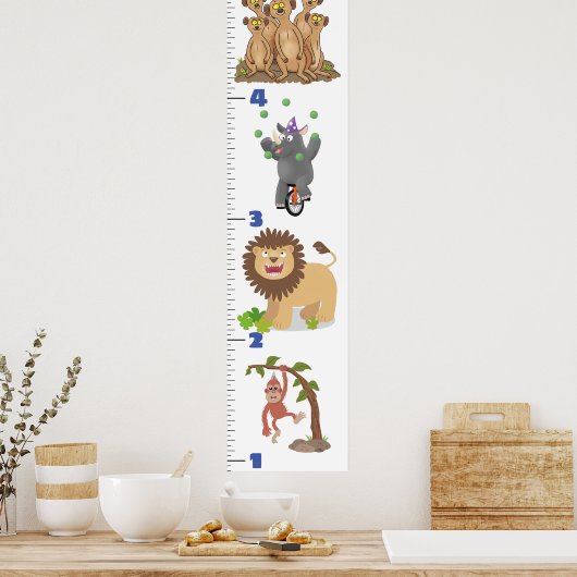 かわいいサファリの動物の漫画 ポスター (キッチン)