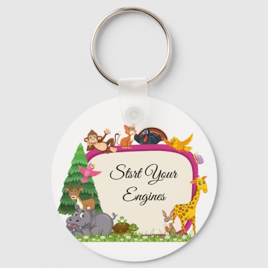 かわいいサファリの動物の緑の赤ちゃんシャワー キーホルダー (正面)
