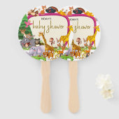 かわいいサファリの動物の緑の赤ちゃんシャワー ハンドファン (正面&裏面)