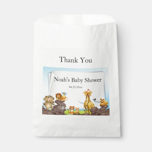 かわいいサファリの動物の緑の赤ちゃんシャワー フェイバーバッグ (正面)