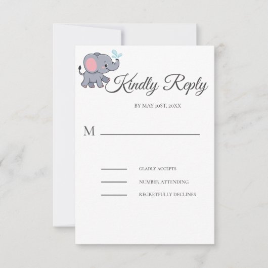 かわいいサファリの動物の緑の赤ちゃんシャワー 出欠カード (正面)