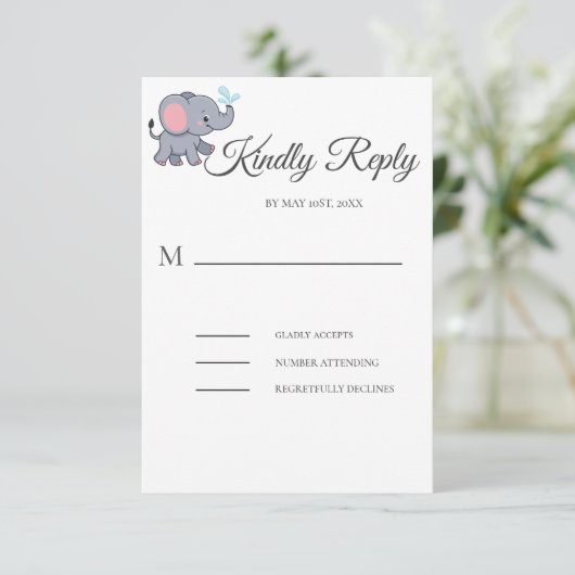 かわいいサファリの動物の緑の赤ちゃんシャワー 出欠カード (スタンド正面)