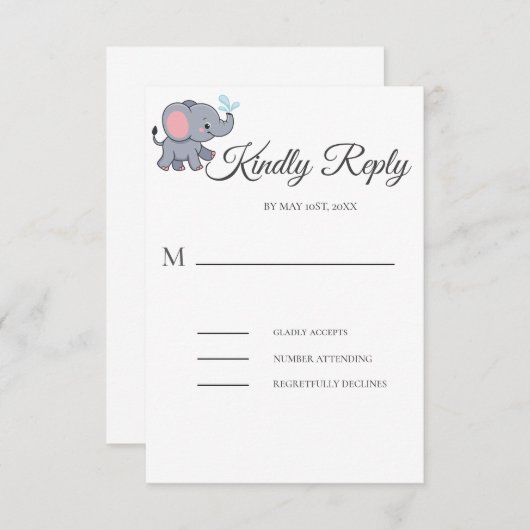 かわいいサファリの動物の緑の赤ちゃんシャワー 出欠カード (正面/裏面)