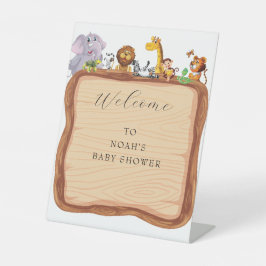 かわいいサファリの動物の緑の赤ちゃんシャワー 台座サイン