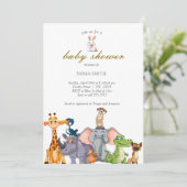 かわいいサファリの動物の緑の赤ちゃんシャワー 招待状 (スタンド正面)