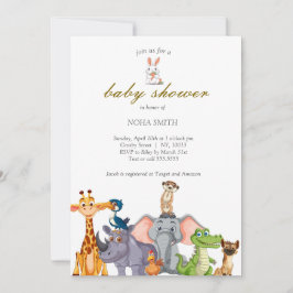 かわいいサファリの動物の緑の赤ちゃんシャワー 招待状