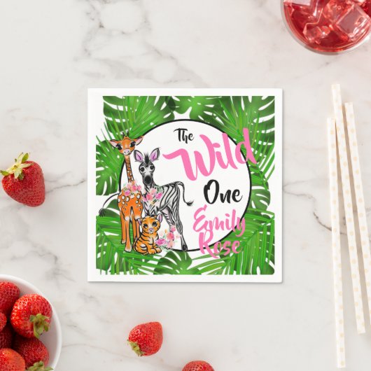 かわいいサファリの動物の誕生日1日 |ジャングル動物 スタンダードカクテルナプキン (インサイチュ)