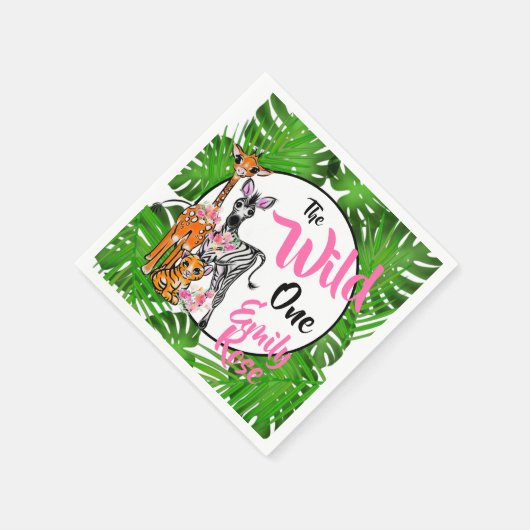 かわいいサファリの動物の誕生日1日 |ジャングル動物 スタンダードカクテルナプキン (角)