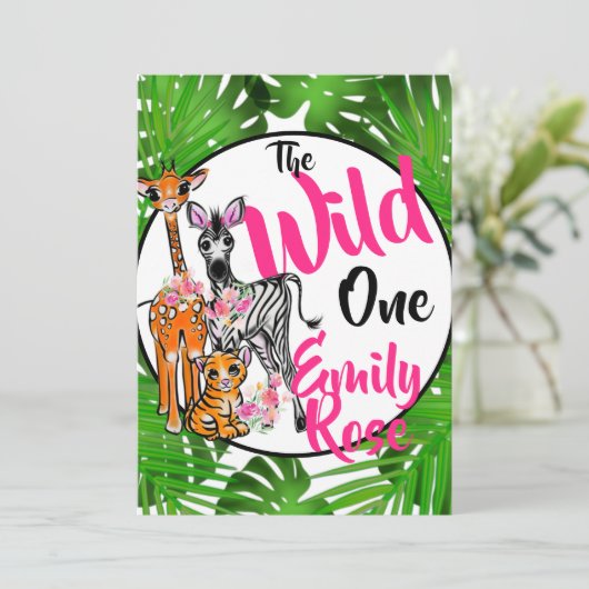 かわいいサファリの動物の誕生日1日 |ジャングル動物 招待状 (スタンド正面)