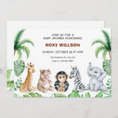 かわいいサファリの動物の赤ちゃんシャワー 招待状 (正面/裏面)