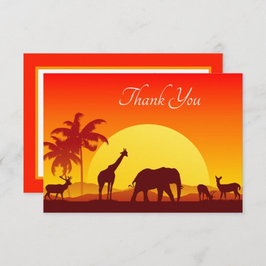 かわいいサファリの動物の追加文字 サンキューカード (正面/裏面)