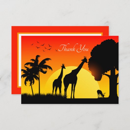 かわいいサファリの動物の追加文字 サンキューカード (正面/裏面)