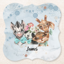 かわいいサファリの動物の青いジャングル子供へ ペーパーコースター