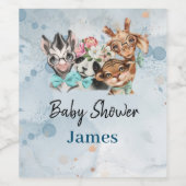 かわいいサファリの動物の青いジャングル ワインラベル (シングルラベル)