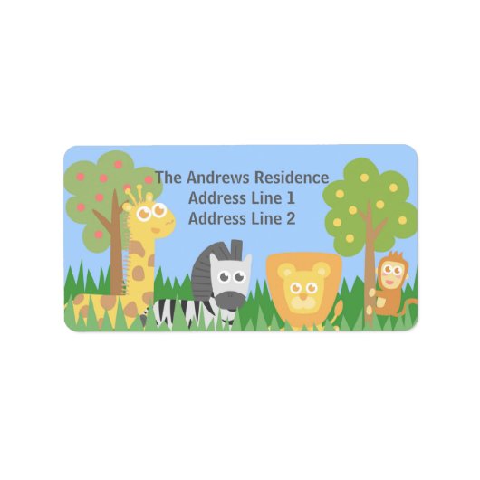 かわいいサファリの動物をテーマにした誕生日パーティー ラベル (正面)