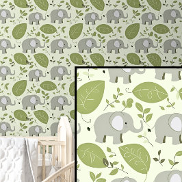 かわいいサファリの動物グレーの象の葉を緑に 壁紙