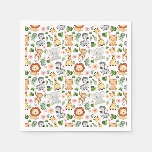かわいいサファリの動物 スタンダードカクテルナプキン (正面)