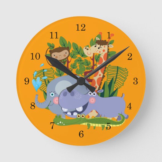 かわいいサファリの動物 ラウンド壁時計 (正面)