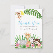 かわいいサファリの動物 |青い男の赤ちゃんシャワー サンキューカード (正面)