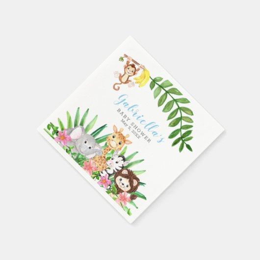 かわいいサファリの動物 |青い男の赤ちゃんシャワー スタンダードカクテルナプキン (角)