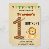 かわいいサファリの最初誕生日の招待状 招待状 (正面/裏面)