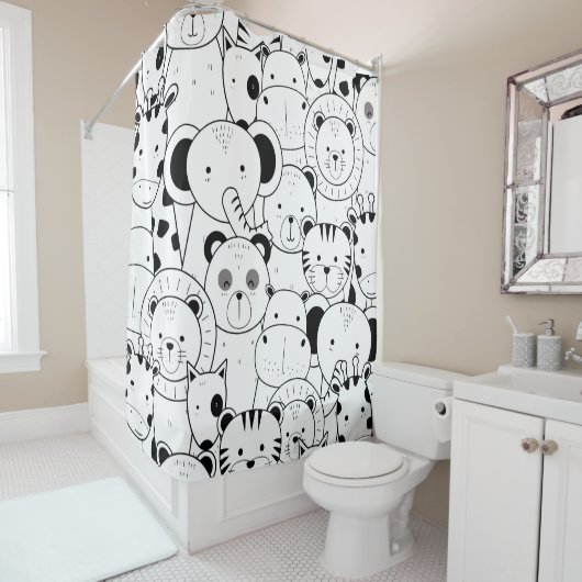 かわいいサファリの漫画の白黒シャワー・カーテン シャワーカーテン (インサイチュ)