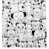 かわいいサファリの漫画の白黒シャワー・カーテン シャワーカーテン (正面)