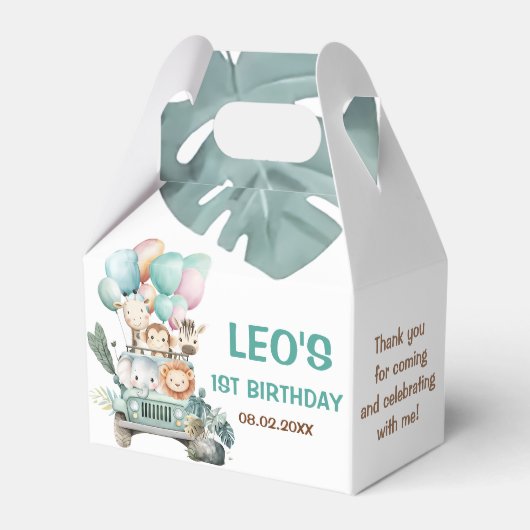 かわいいサファリの男の子の誕生日 フェイバーボックス (正面サイド)