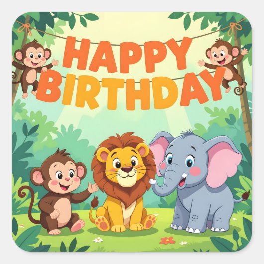 かわいいサファリの誕生日 スクエアシール (正面)