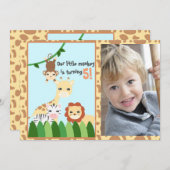 かわいいサファリの誕生日 招待状 (正面/裏面)