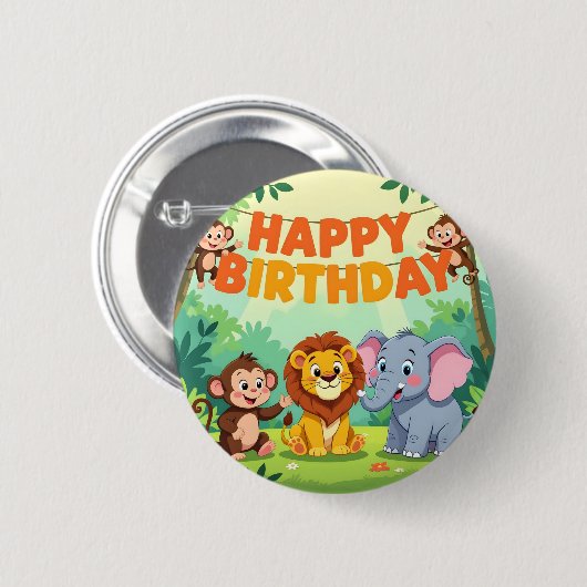 かわいいサファリの誕生日 缶バッジ (正面&裏面)