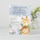 かわいいサファリの赤ちゃんパーソナライズされたシャワー 招待状 (スタンド正面)