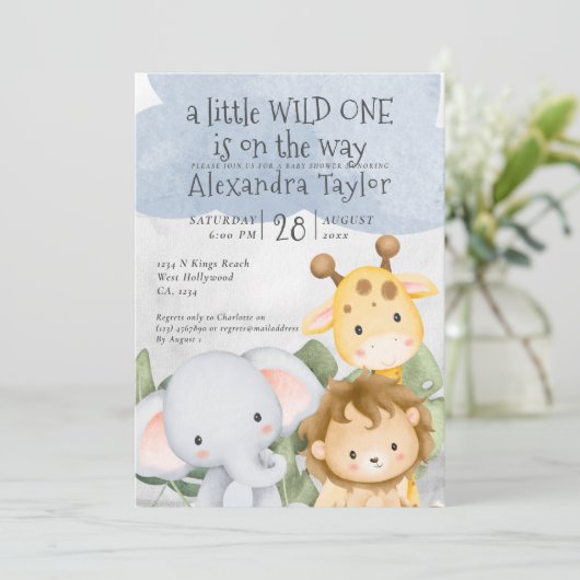 かわいいサファリの赤ちゃんパーソナライズされたシャワー 招待状 (スタンド正面)