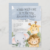 かわいいサファリの赤ちゃんパーソナライズされたシャワー 招待状 (正面/裏面)